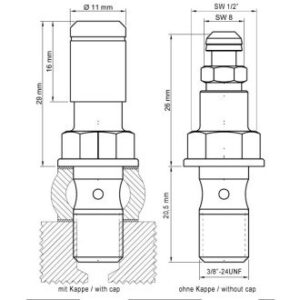 Stahlbus Hohlschraube mit Entlüftungsventil 3/8 Zoll-24UNFx20mm, Alu eloxiert natur